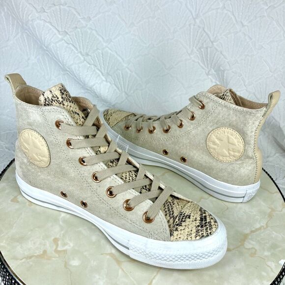 Converse High Top Sneakers Womens Size 7 Beige Suede Snakeprint Streetwear Shoes - Picture 10 of 12